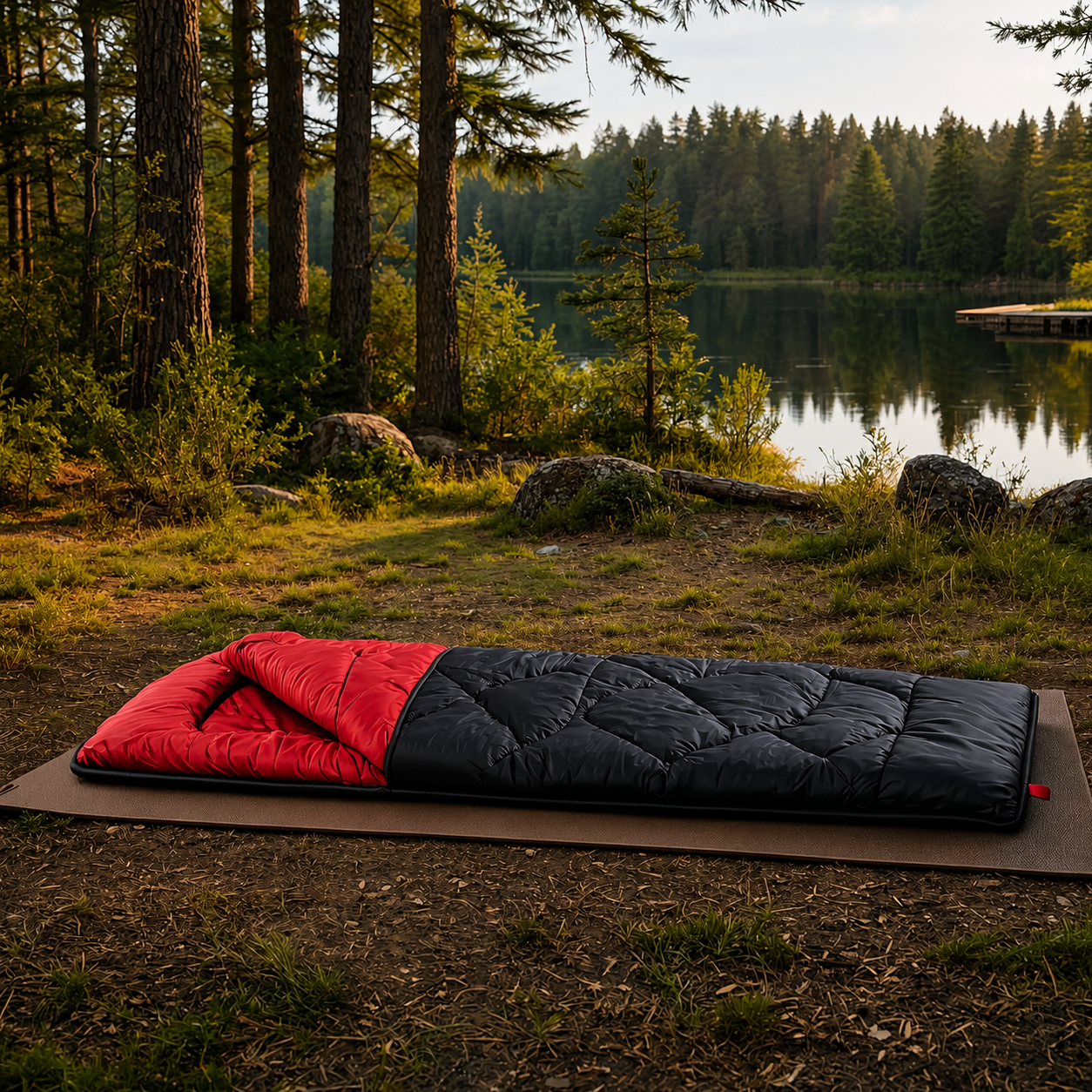 Sac de Couchage Rectangulaire LunaCamp — Noir & rouge | 15°C à 25°C
