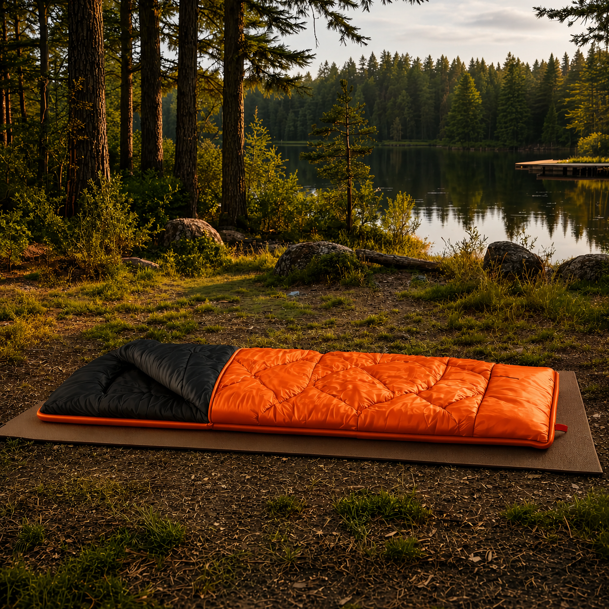 Sac de Couchage Rectangulaire LunaCamp — Orange & noir | 15°C à 25°C