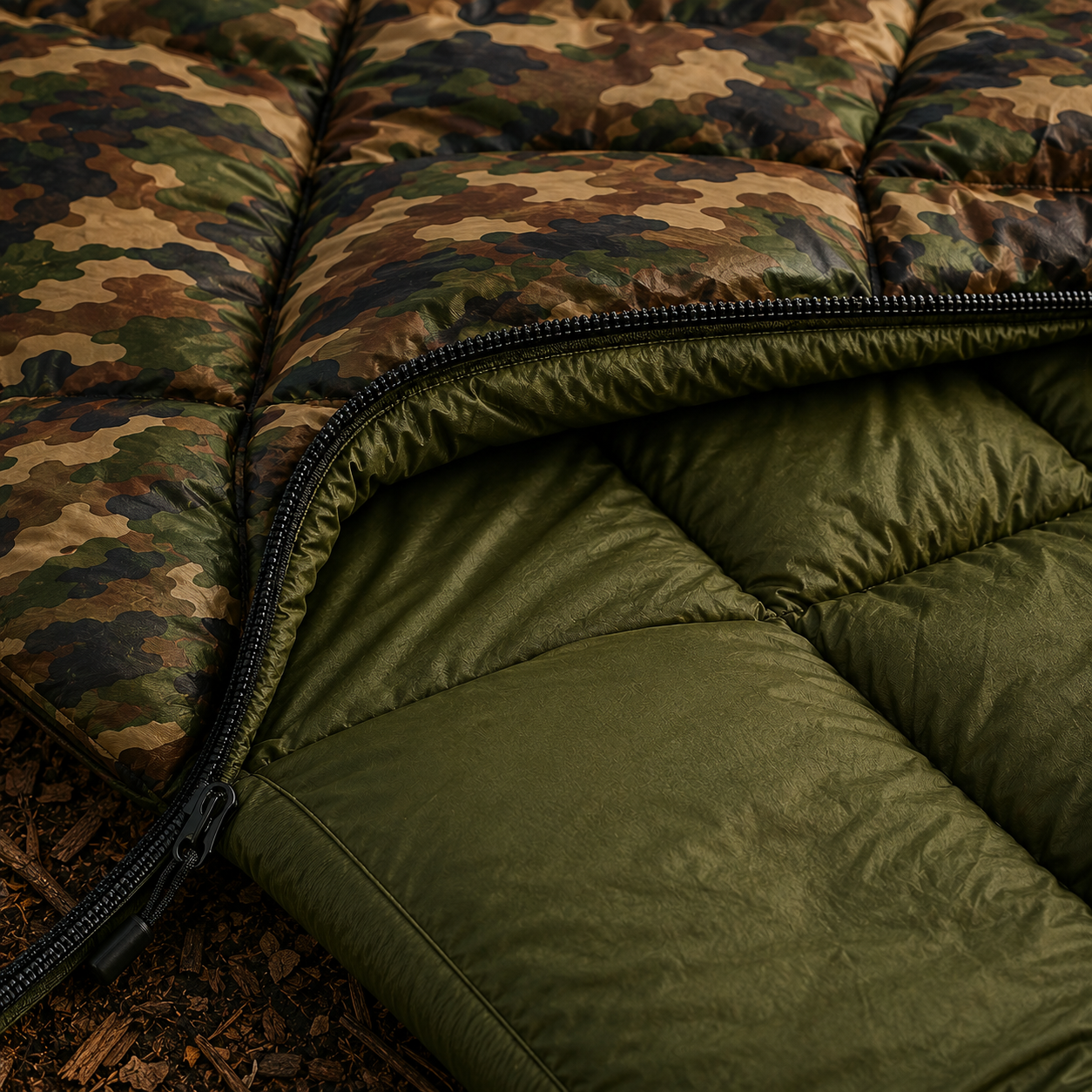 Sac de Couchage Rectangulaire LunaCamp — Militaire | 15°C à 25°C