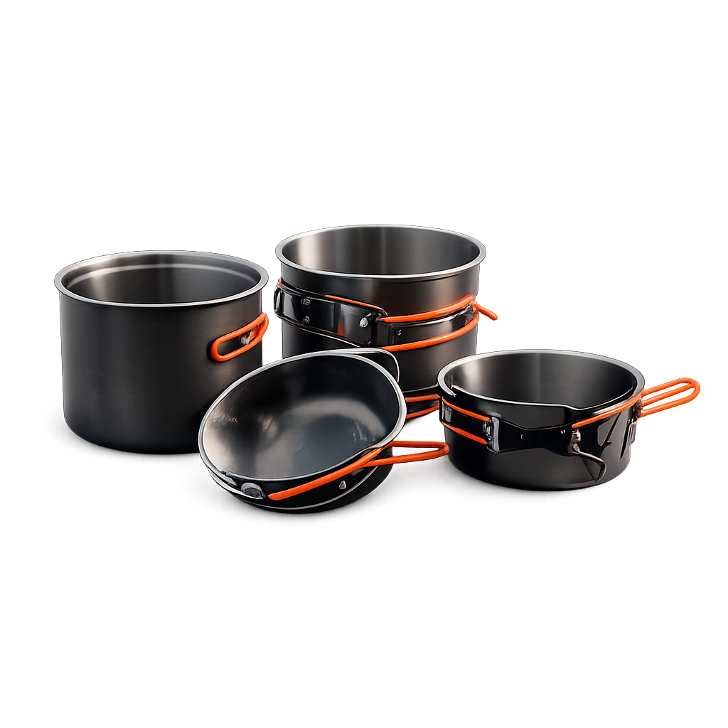 Kit cuisine camping 4 en 1 aluminium – compact et empilable pour randonnée & bivouac