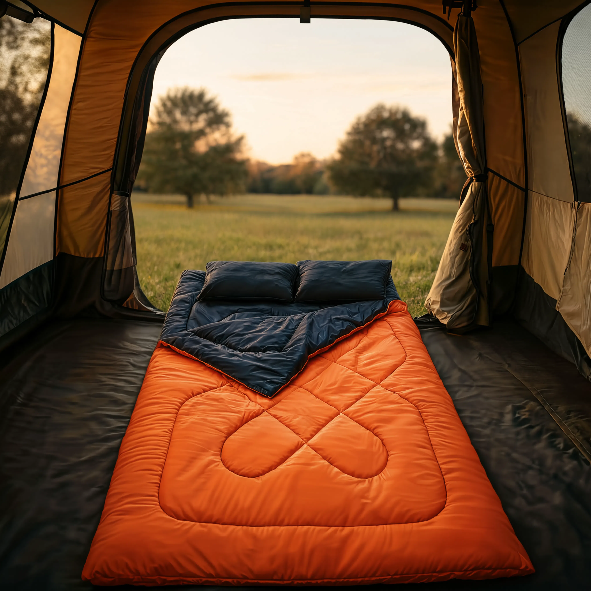 Sac de Couchage Double LunaCamp — Orange & noir | 5°C à 15°C