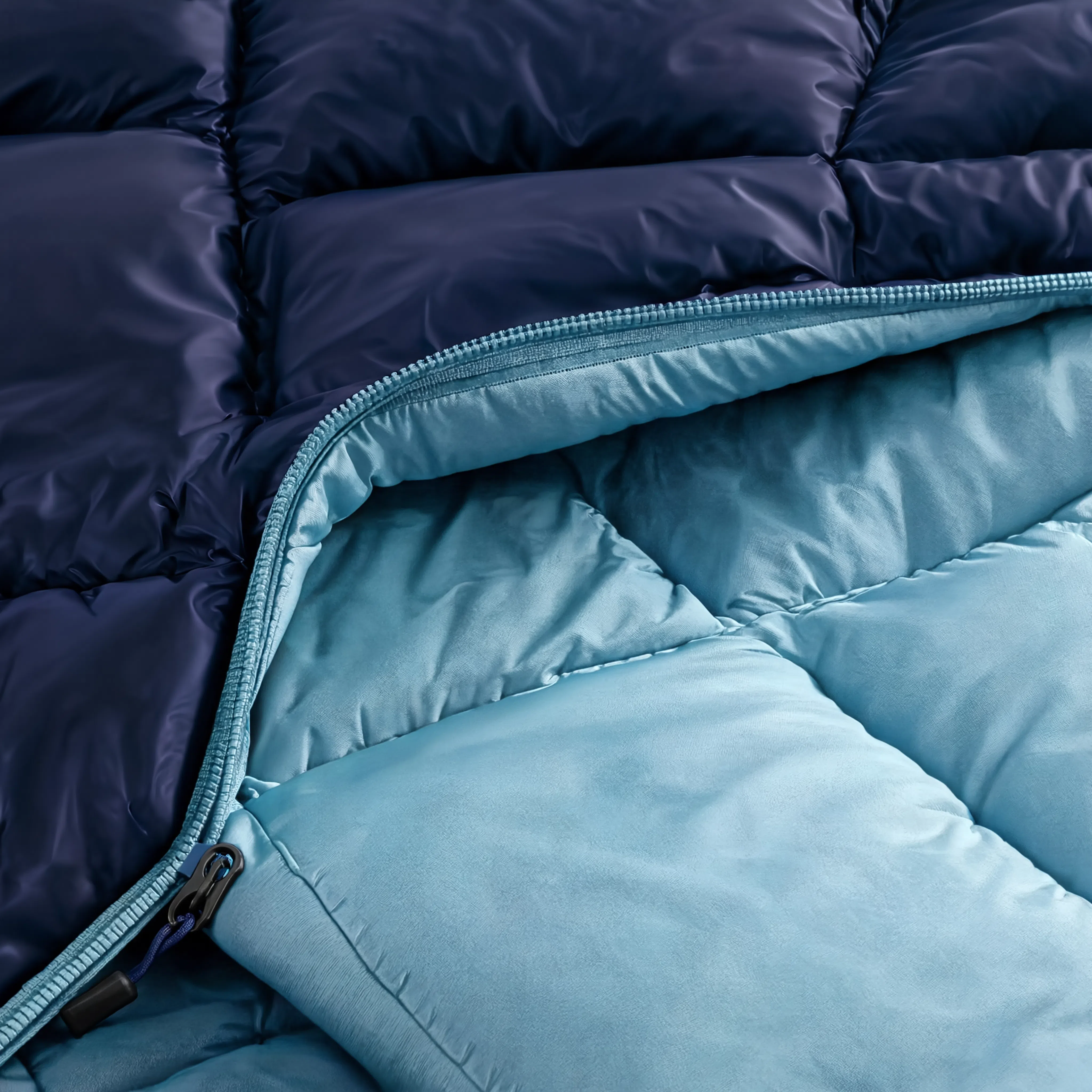 Sac de Couchage Rectangulaire LunaCamp — Bleu marine & bleu ciel | 15°C à 25°C