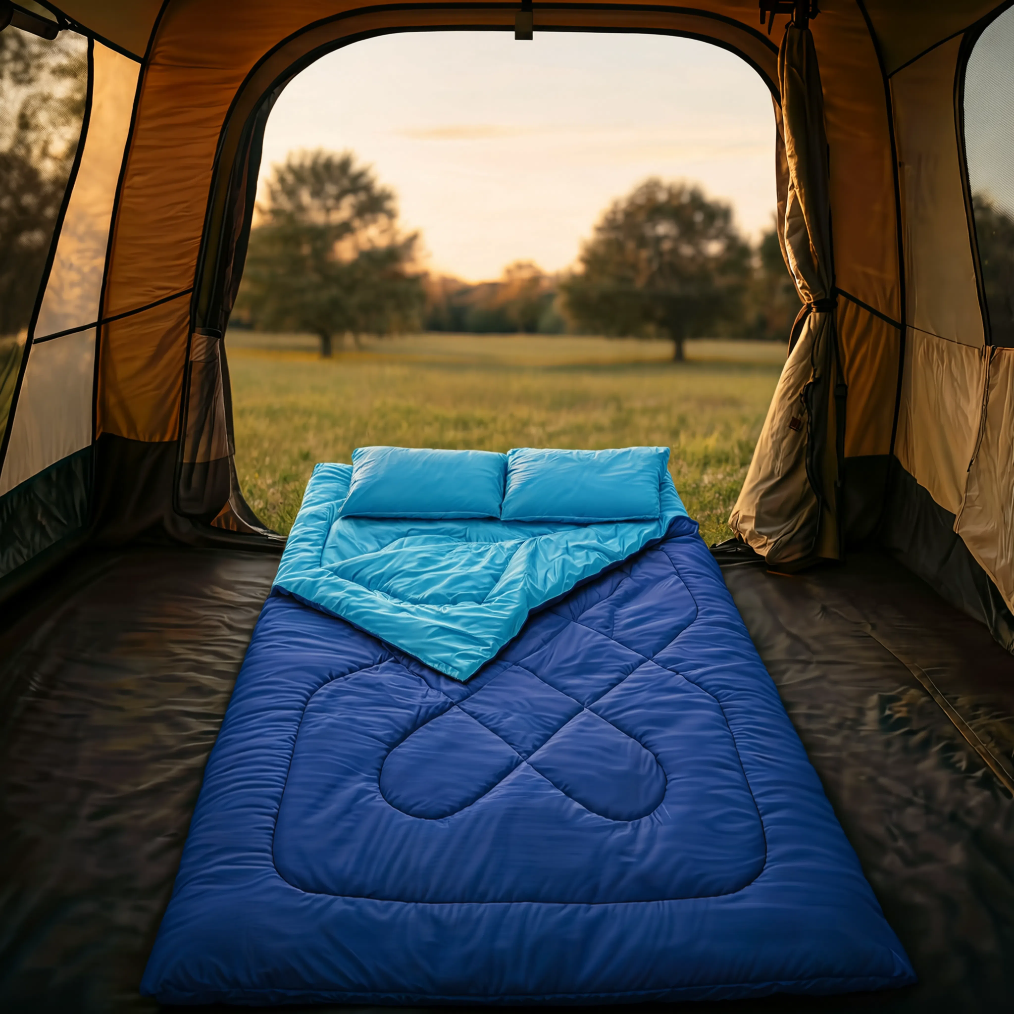 Sac de Couchage Double LunaCamp — Bleu marine & bleu ciel | 5°C à 15°C