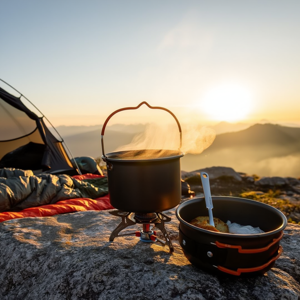 Kit cuisine camping 4 en 1 aluminium – compact et empilable pour randonnée & bivouac