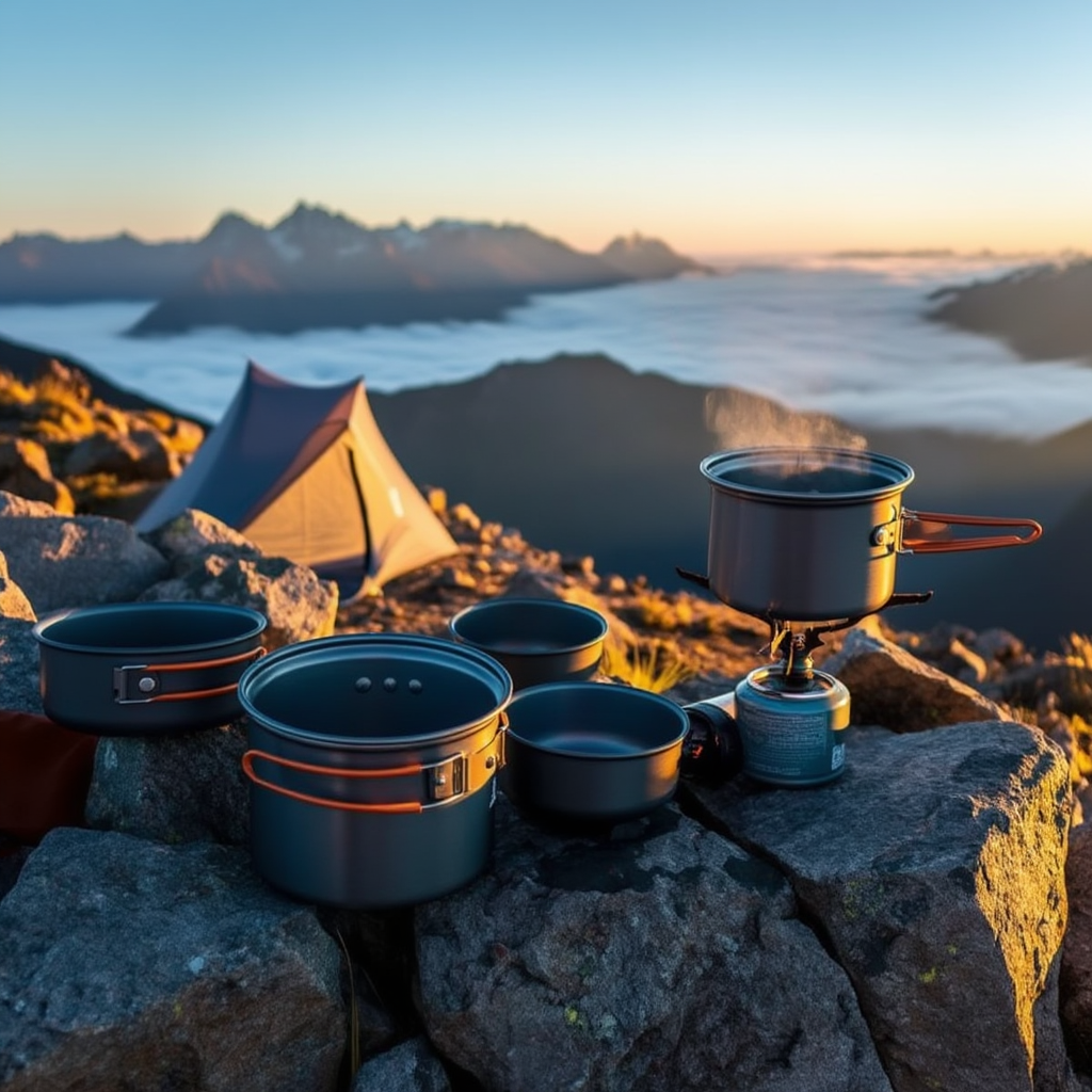 Kit cuisine camping 4 en 1 aluminium – compact et empilable pour randonnée & bivouac