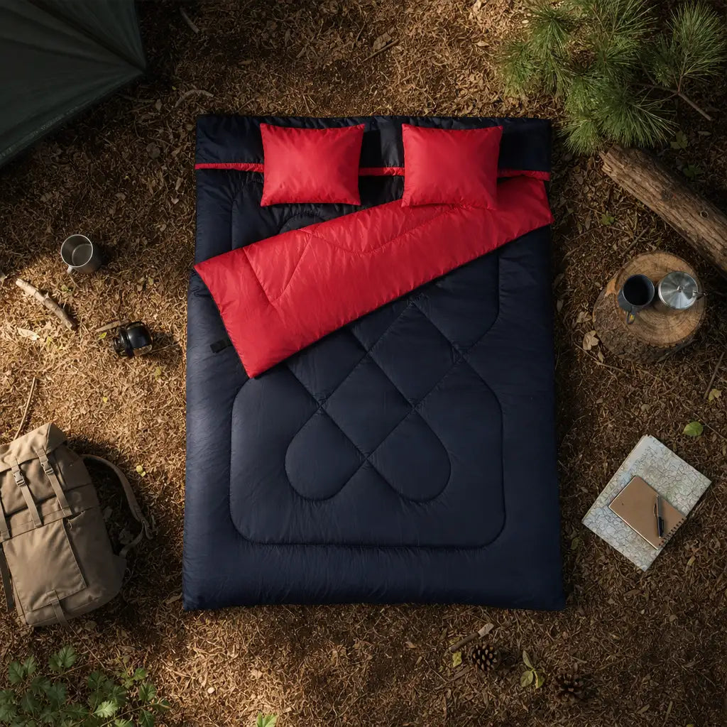 Sac de couchage double LunaCamp noir & rouge — vue 3